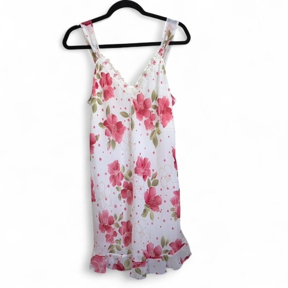 Vintage Feminine Coquette Floral Slip Nightgown Dress Size Medium